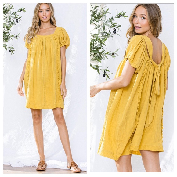 -#19 Boho Gipsy Chic 100% Cotton Square Neck Swing Dress - Picture 4 of 4